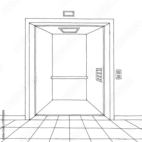 Open elevator corridor graphic black white interior sketch illustration vector 