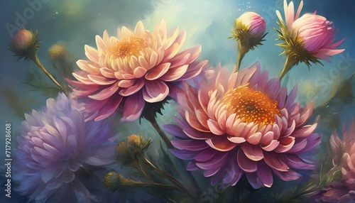 Illustration of aster flowers. Beautiful floral composition.