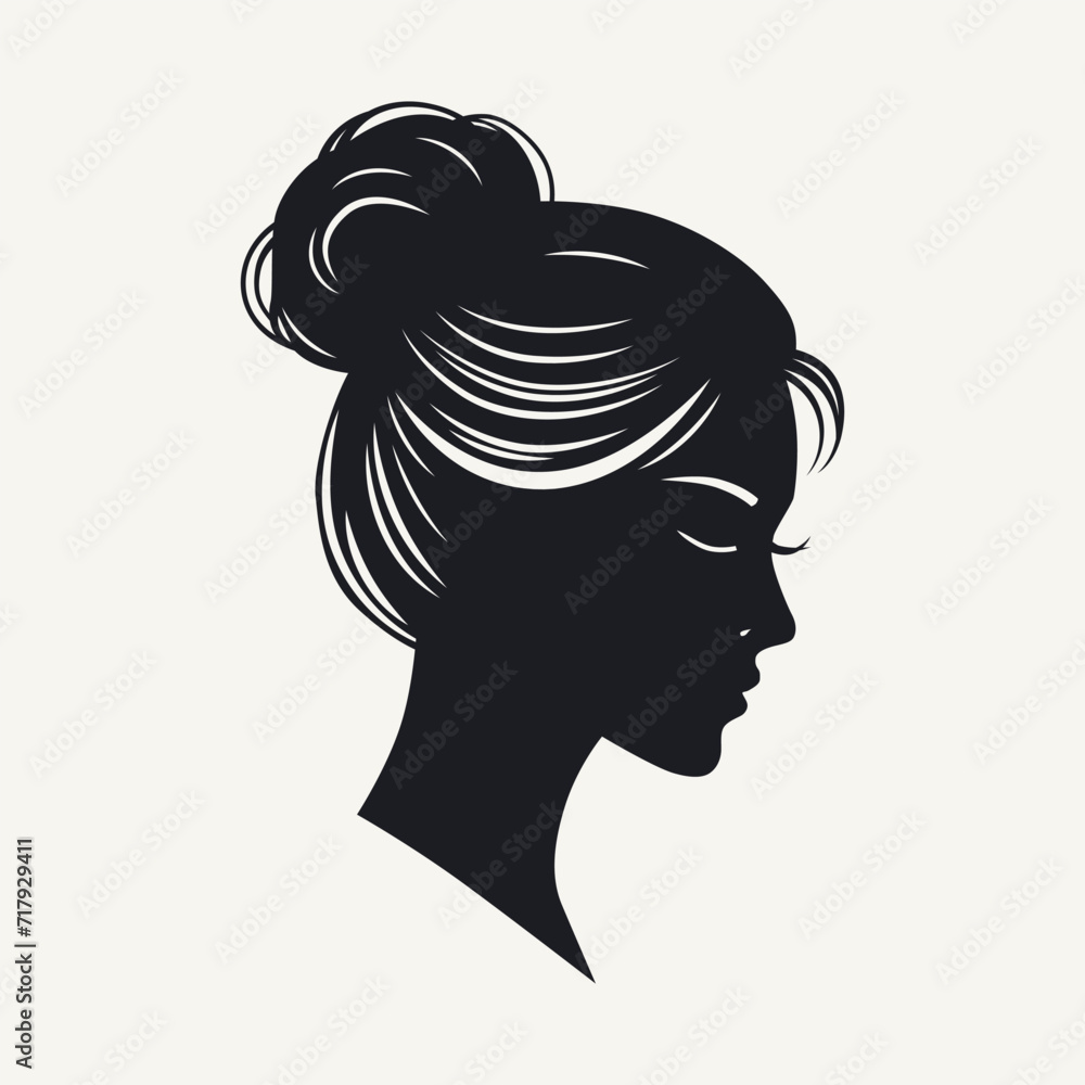 Beauty salon logo. Woman face silhouette with hairstyle. Vector illustration.