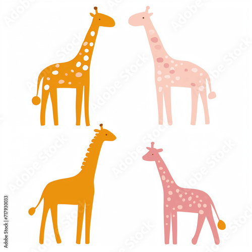 Clipart de girafas nas cores rosa  bege e laranja isolado no fundo branco