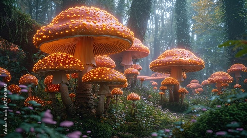 A Magical Mushroom fantasy Wonderland  fantasy mushroom home background  fantasy  poster  wallart  background  generative ai