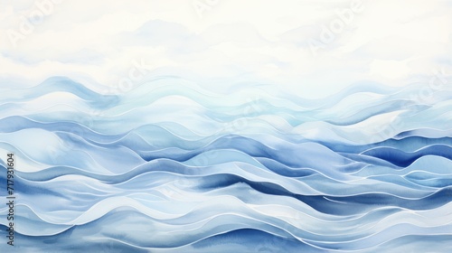 top-view watercolor waves in blue and white background. aesthetic painting for visual creations photo