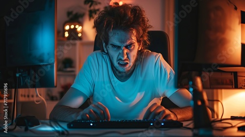 photo of a very ugly influencer in front of his computer