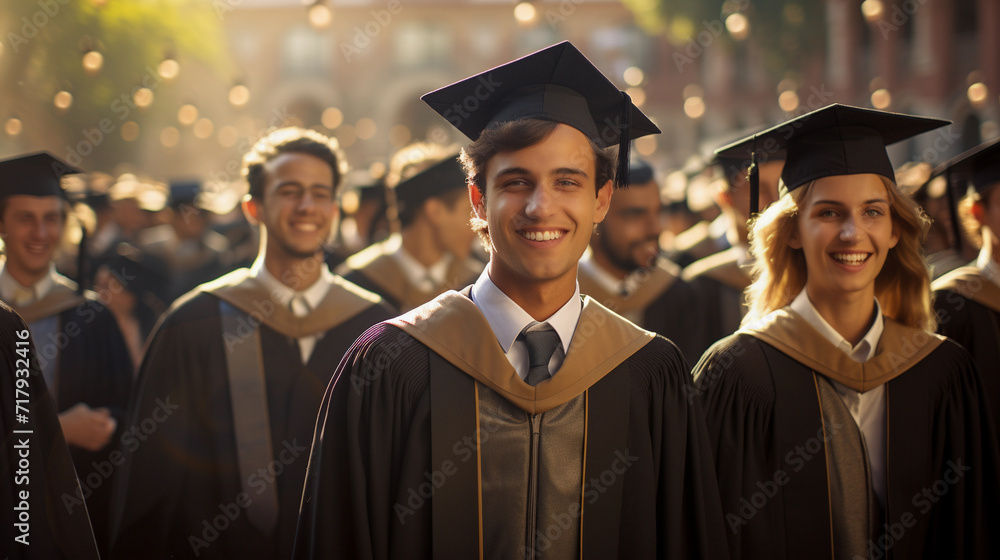 University graduates in gowns and academic caps University graduates in gowns and academic caps