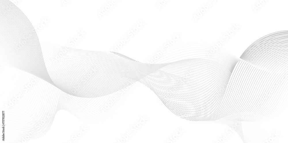 Fototapeta premium Modern abstract white wave digital geometric Technology, data science frequency gradient lines on transparent background. Isolated on white background. gray and white wavy stripes background.
