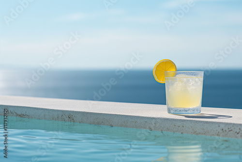 Cocktail at the pool. Background image. Created with Generative AI technology