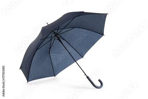 Opened umbrella isolated on white background with clipping path. Umbrella with handle for mock up. copy space, design template for mock-up, branding, advertise etc. Studio Photography shoot
