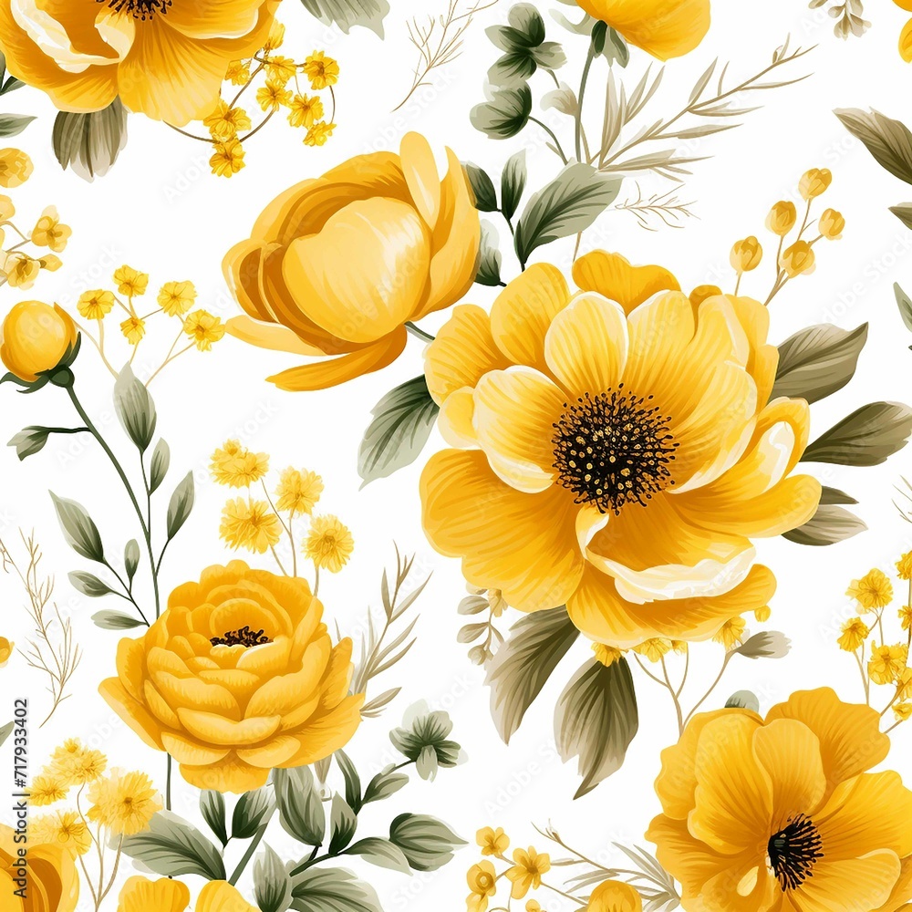yellow flower pattern seamless white background