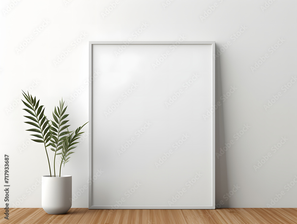 3D modern interior with blank poster frame mockup in the wall 3D modern interior with blank poster frame mockup in the wall