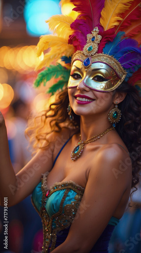 beautiful Female wearing venetian carnival mask and costume