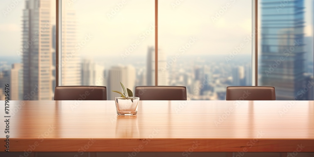 Fototapeta premium Empty table in corporate boardroom for product display.
