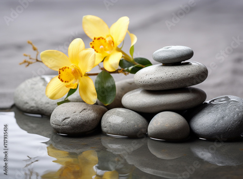 zen spa stones with flowers