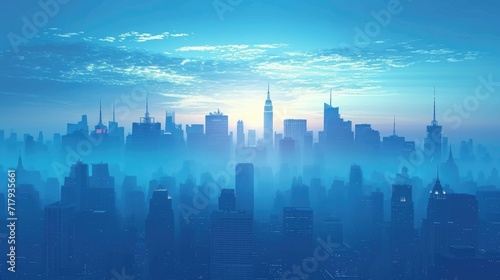 sunrise over the city, blue sky and city, City Sky Scrapers with blue and bright skies Vector silhouette generative AI 