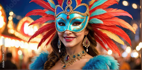 beautiful Female wearing venetian carnival mask and costume