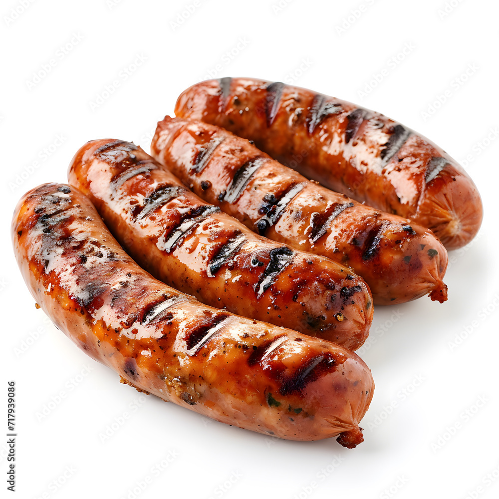 Grilled pork sausages isolated on white Grilled pork sausages isolated on white