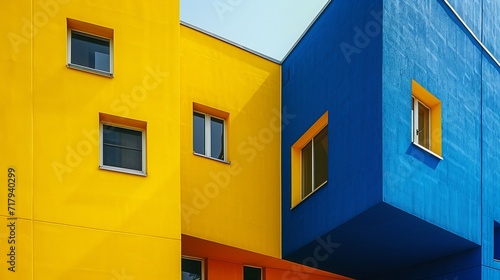 The yellow and blue building was originally built for a local paint factory