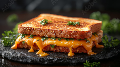 grilled cheese sandwich with melting cheese product photo