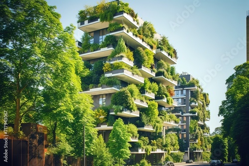 Modern houses are overgrown with forest.