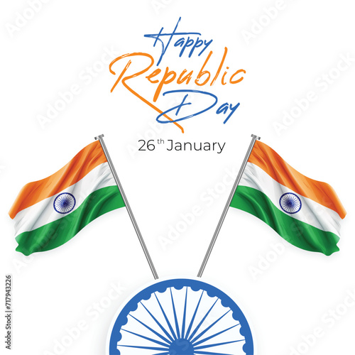Happy Republic day, Typography Design and Indian people celebrating Republic day