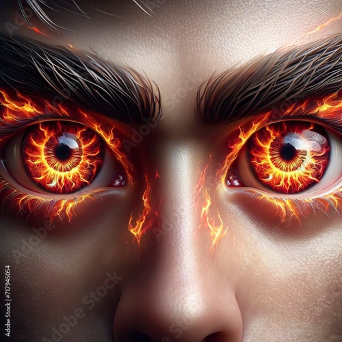 Fiery Gaze: A Portrait of Intense Emotion and Fiery Passion in the Eye photo