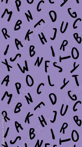 template with the image of keyboard symbols. set of letters. Surface template. pastel violet background. Vertical image.