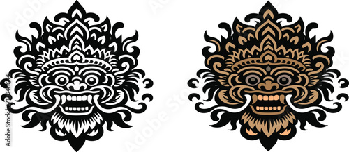 Barong traditional ritual Balinese mask vector illustration