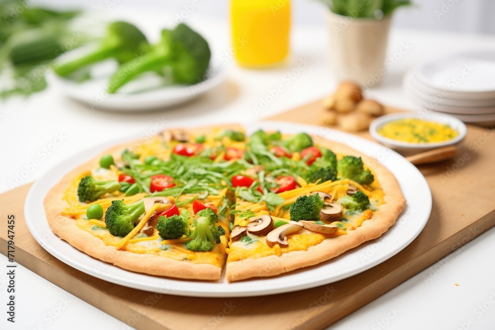 vegan pizza with non-dairy cheese, vegetables on top vegan pizza with non-dairy cheese, vegetables on top