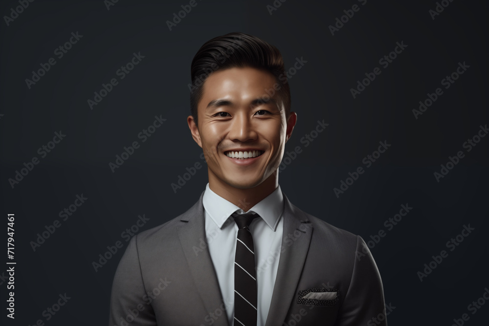 Asian businessman smiling at work. Rich man businessman. Professional career. World of work. Work in a company. AI. Asian businessman smiling at work. Rich man businessman. Professional career. World of work. Work in a company. AI.