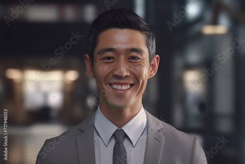 Asian businessman smiling at work. Rich man businessman. Professional career. World of work. Work in a company. AI.