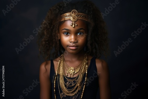 medieval african princess, afro, dark beautiful skin, gold jewerly