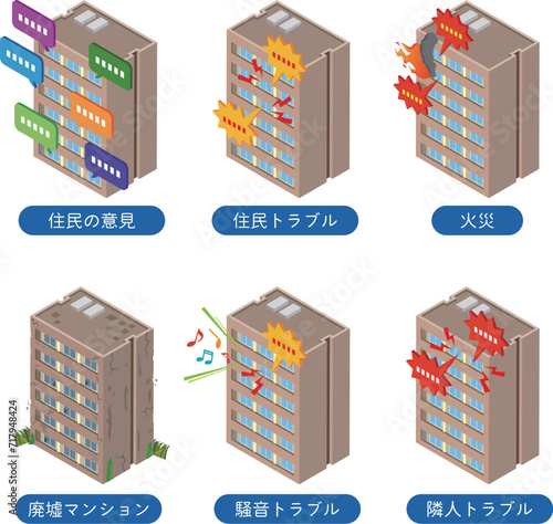 マンショントラブルのイラストセット