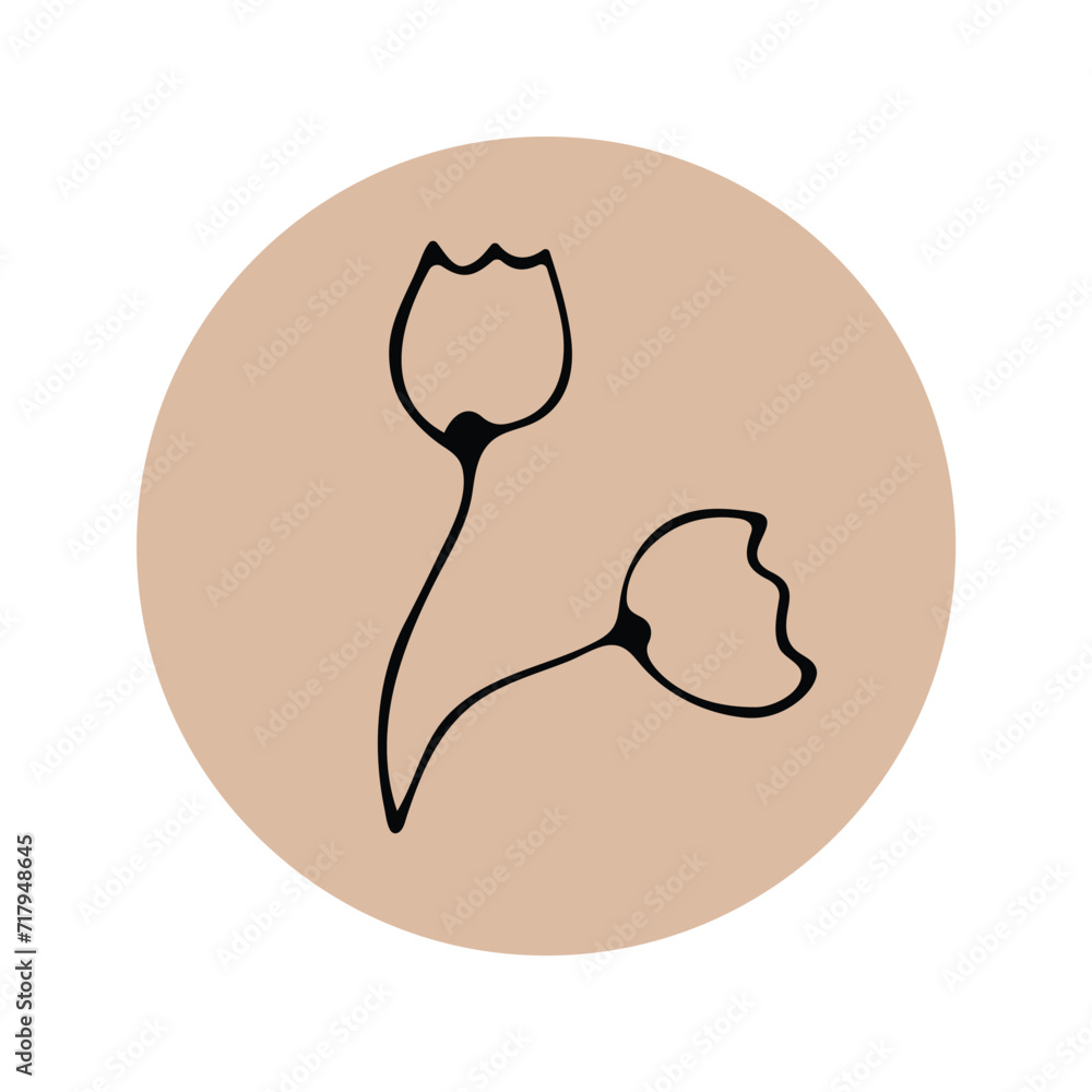 Icons of plants, flowers, branches in grunge circles Icons of plants, flowers, branches in grunge circles