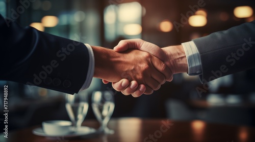 Close-Up of Two People Shaking Hands, Professional Handshake Deal Partnership Agreement Contract Business