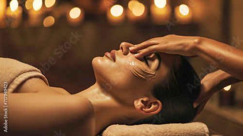 Luxury Spa Experience, Lifestyle Portrait of Woman Enjoying Facial and Massage Treatment
