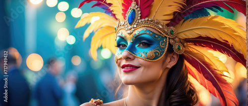 beautiful Female wearing venetian carnival mask and costume