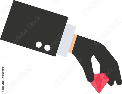 Billede på lærred Thief takes a diamond with his hand which wears a black glove
