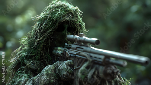 Ghillie suit sniper camouflage enemy photo