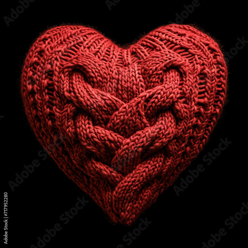red wool heart on black background