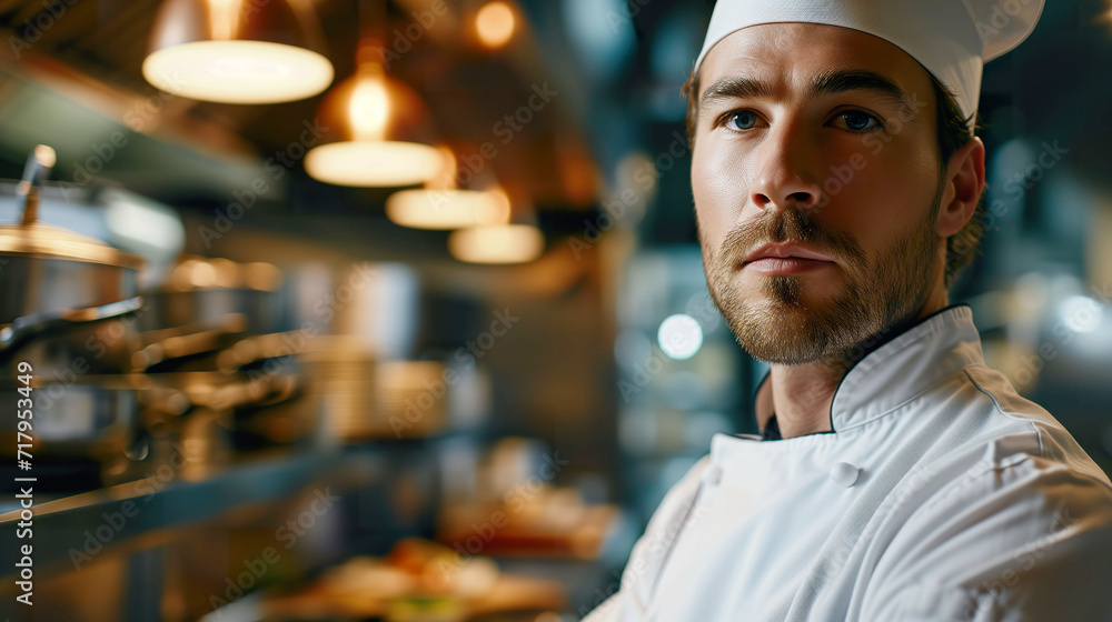 Fototapeta premium Gastronomic Artistry, Young American Chef Cook in Action
