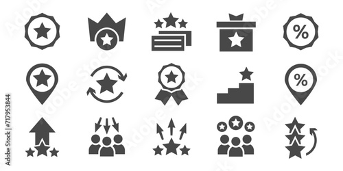 Benefits, award, winner, exclusive star vector icon set
