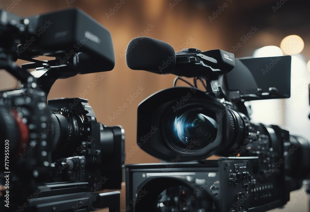 Close up on media production video cameras in a recording studio all logos or trademark signs and el