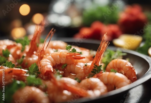 Closeup on a dynamite shrimps fresh dish served in a fancy decoration