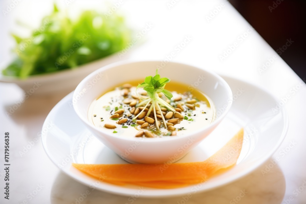 pureed vegetable soup with pumpkin seeds garnish pureed vegetable soup with pumpkin seeds garnish