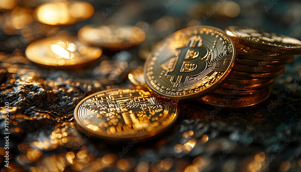 Golden symbolic coin Bitcoin on banknotes of one hundred dollars. Exchange bitcoin cash for a dollars. Cryptocurrency on US dollar bills. Digital modern method of payment. Savings, investments concept Golden symbolic coin Bitcoin on banknotes of one hundred dollars. Exchange bitcoin cash for a dollars. Cryptocurrency on US dollar bills. Digital modern method of payment. Savings, investments concept