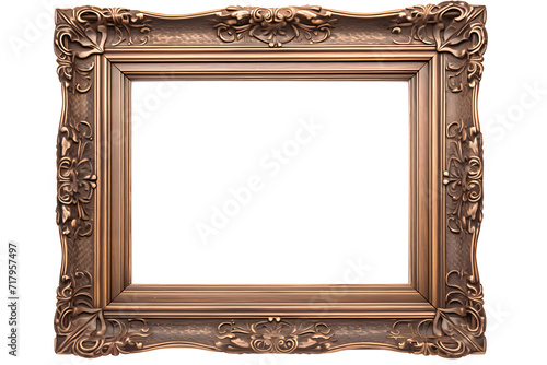 decorated ancient wooden picture frame with cut out canvas isolated on white background
