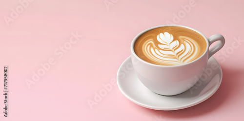 Latte, cappuchino, coffee cup mockup on a pink background