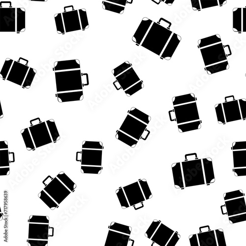 Seamless pattern on the theme of travel. Graphic drawing of a suitcase with a black outline on a white background. The design is suitable for paper, packaging and covers.