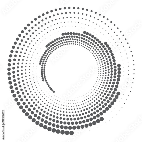 Halftone circular dotted frame. Round dotted frame. Vector rotating dotted circles design. Round border icon. Round logo