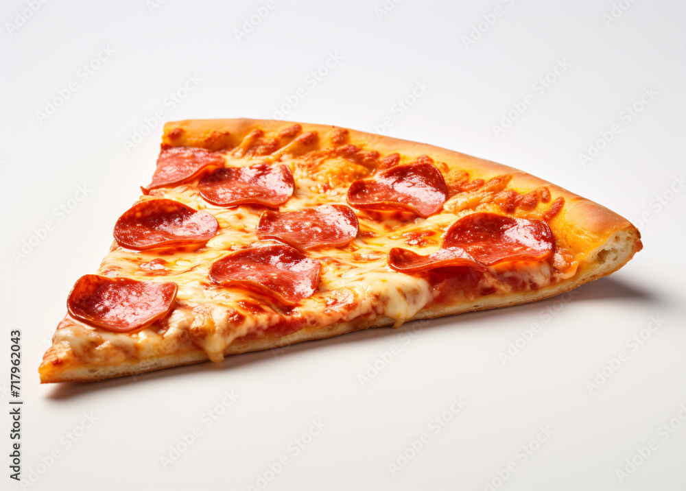 a slice of pepperoni pizza with cheese on a white background, in the style of bold, photo-realistic landscapes, tilt shift, unprimed canvas a slice of pepperoni pizza with cheese on a white background, in the style of bold, photo-realistic landscapes, tilt shift, unprimed canvas