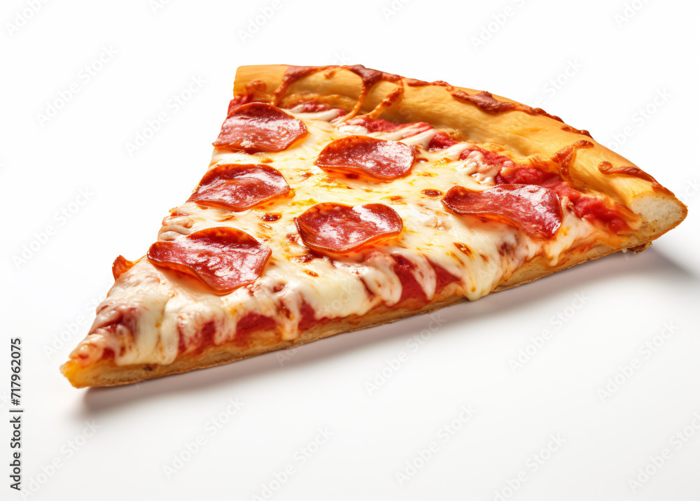 a slice of pepperoni pizza with cheese on a white background, in the style of bold, photo-realistic landscapes, tilt shift, unprimed canvas a slice of pepperoni pizza with cheese on a white background, in the style of bold, photo-realistic landscapes, tilt shift, unprimed canvas